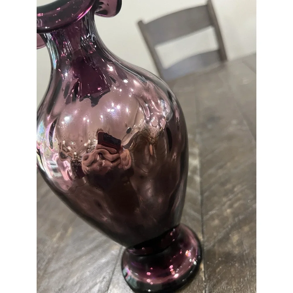 Fenton‎ Glass Aubergine Amethyst Iridescent Diamond Optic Vase Purple